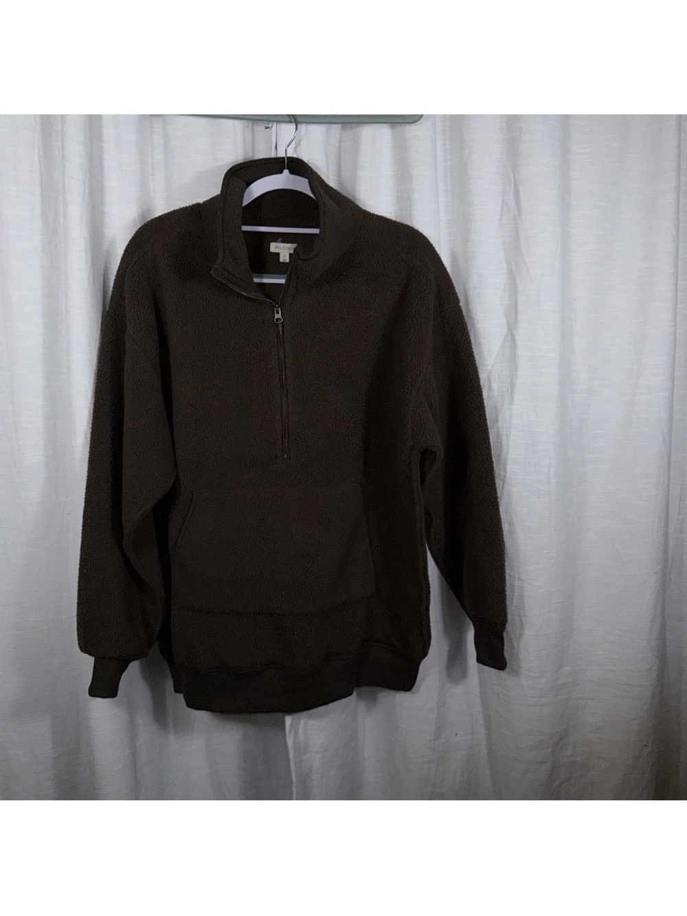 Anthropologie Pilcro sherpa slouchy fleece 1/4 Zip sweatshirt chocolate Brown